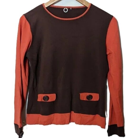 Anthropologie One Girl Who Knit Sweater Two Tone Front Pocket Big Buttons Size S - Picture 1 of 8
